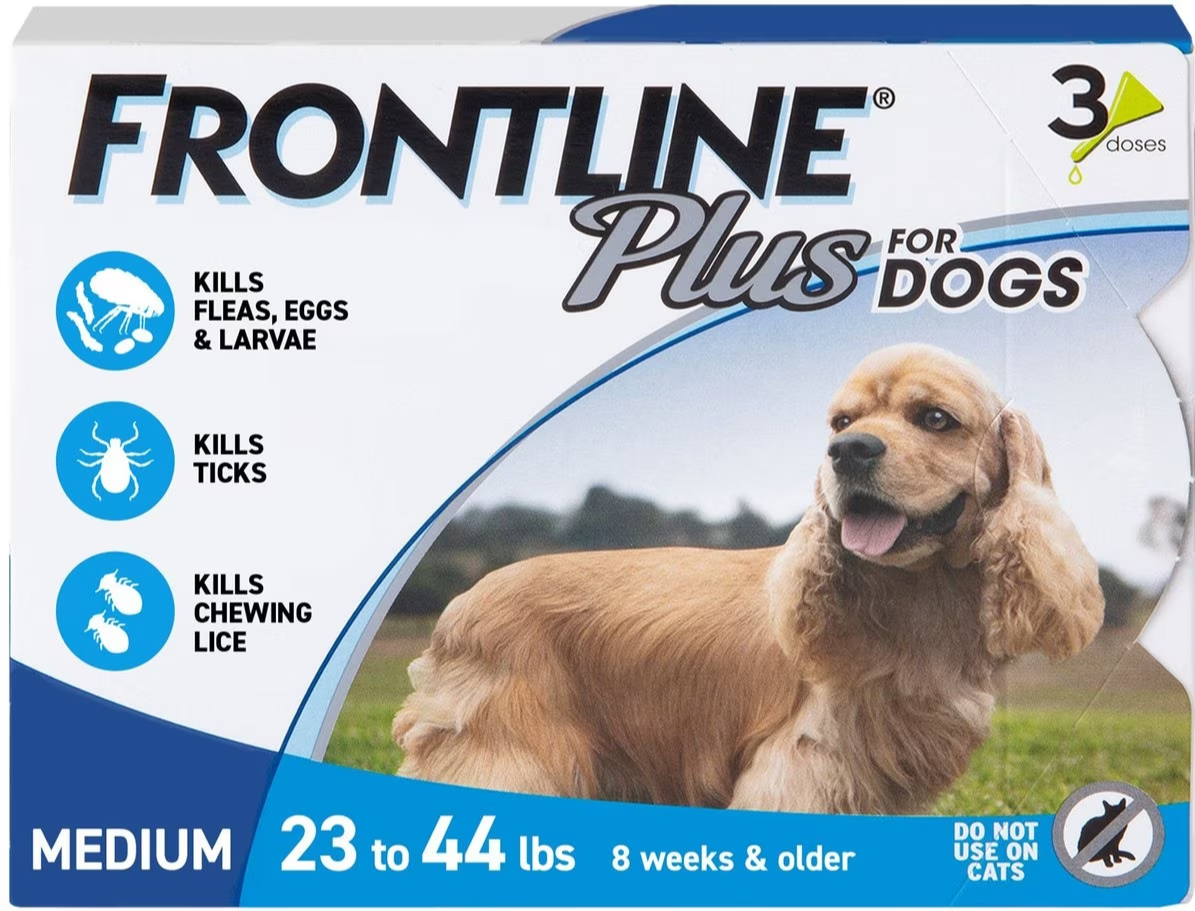 Frontline Plus Flea and Tick Treatment for Dogs 3 Month Medium Dog 23-44 Pounds