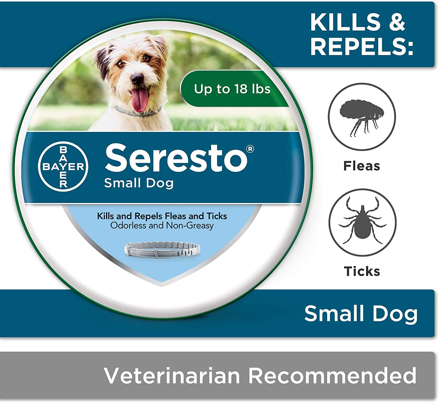 Seresto Flea and Tick Collar for Dogs 8-Month Flea and Tick Collar for Small Dogs Up to 18 Pounds